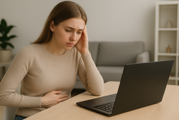 jeune fille qui se touche le ventre triste