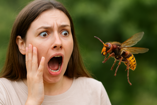 une femme a peur d'un frelon