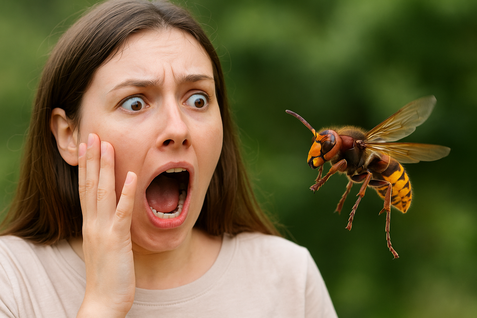 une femme a peur d'un frelon