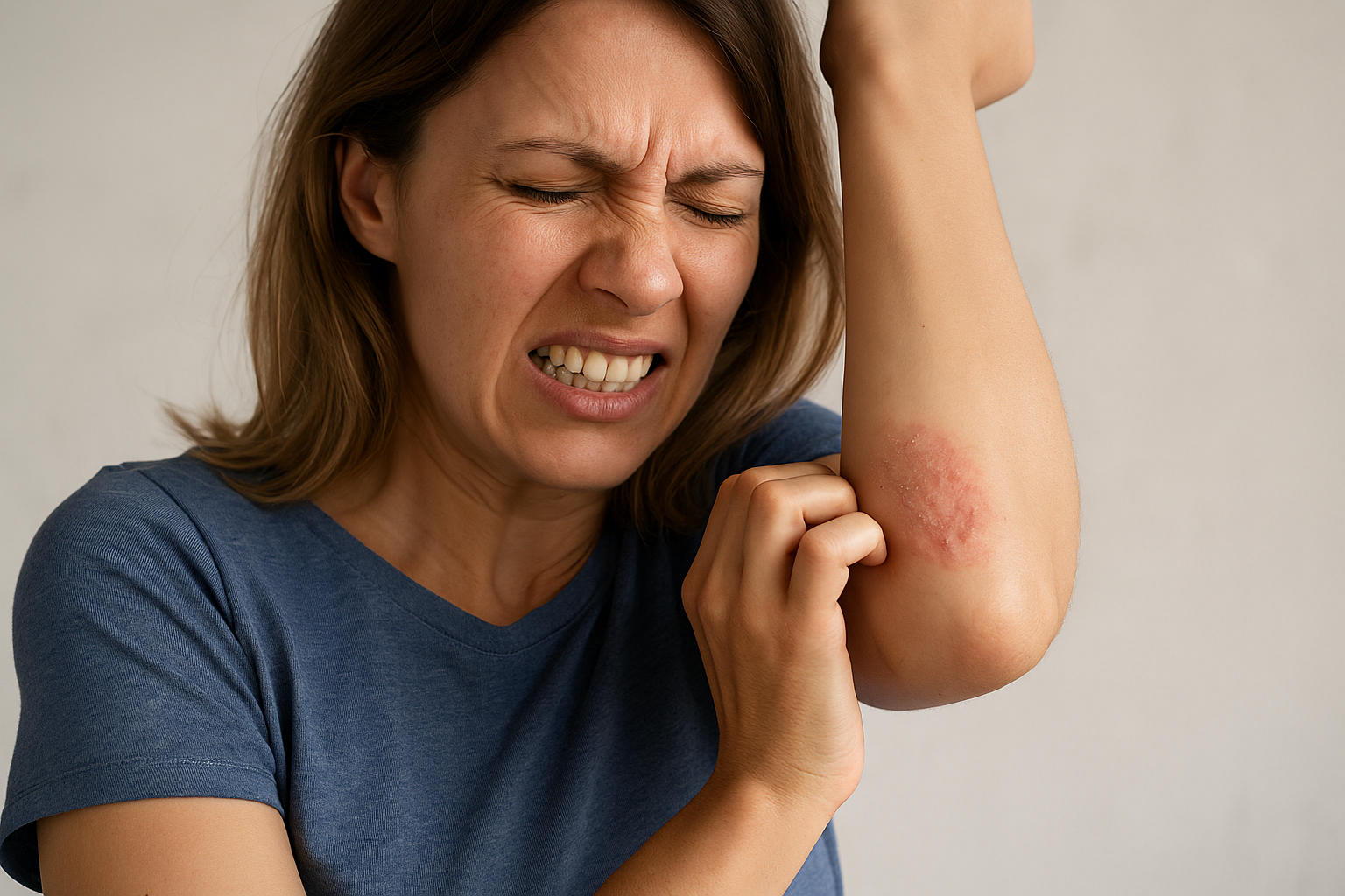 une femme qui se gratte son eczéma