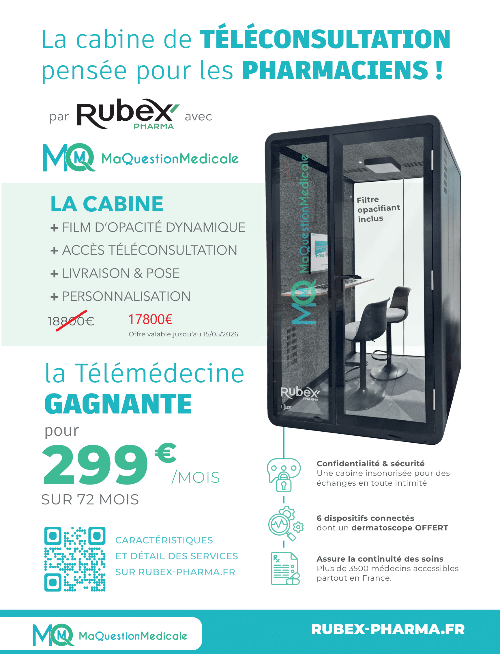 Cabine de téléconsultation MaQuestionMedicale RUBEX